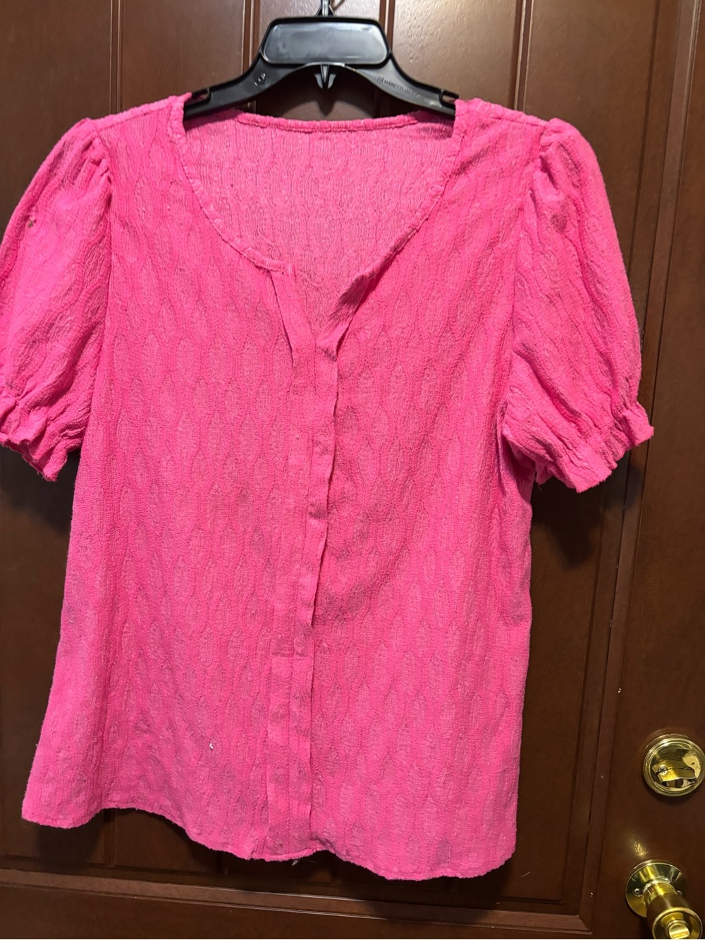 Bright Pink Short-Sleeve Textured Blouse